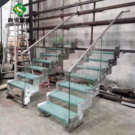 佛山尚步梯业厂家定制生产钢结构楼梯玻璃踏板护栏不锈钢龙骨扶手